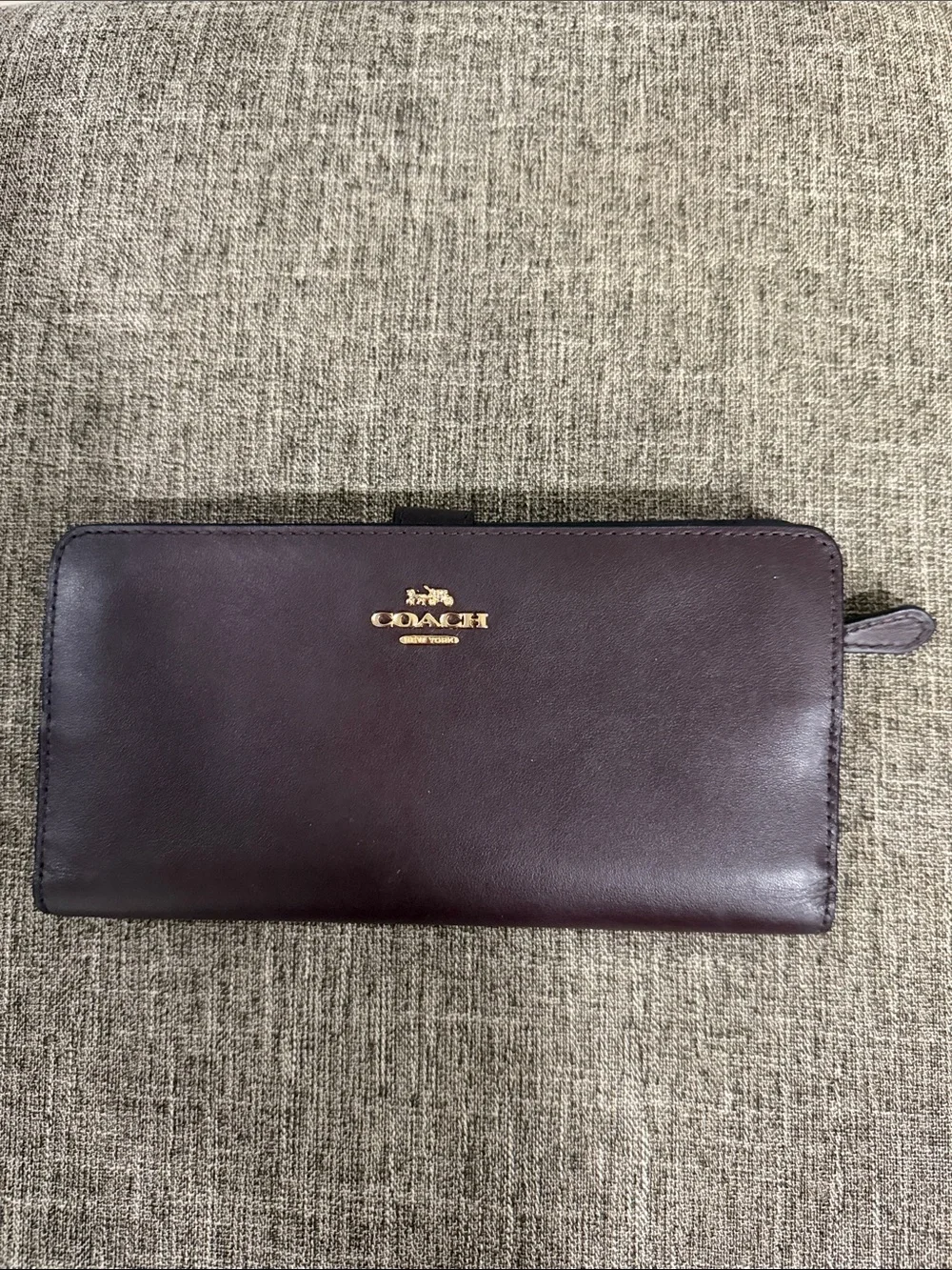 COACH Brown Leather Zip-Around Men's Wallet with Gold Logo
